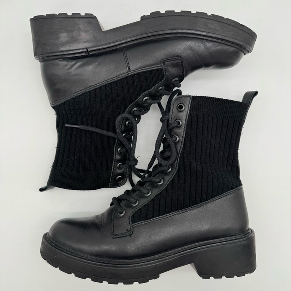 Steve Madden Shoes - Steve Madden Veeta Black Leather Knit Lace Up Combat Boot Size 7 M